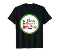 Elves Behavin' Badly Elfie Circle Badge Natale Maglietta