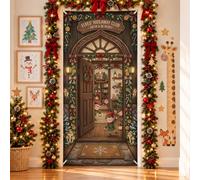 Elves Hideaway Workshop - Copri porta natalizio, 91,4 x 183 cm | Fantasiosa scena dell'officina, sfondo della porta d'ingresso, verde festivo, estetica del libro di fiabe