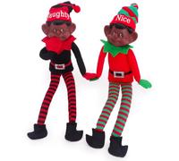 ELVES WITH ATTITUDE® Confezione da 2 35 cm (14") - Elfi neri Naughty e Nice | L'accoppiata natalizia perfetta: peluche con cappello e gambe in vinile e mani si uniscono. Divertimento festoso per tutti.