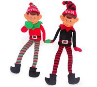 ELVES WITH ATTITUDE® Set di 2 elfi -35 cm (14") Cattivi e Buoni Joyeux Noel | I peluche natalizi definitivi: cappello e gambe lavorati a maglia, viso sfacciato in vinile e mani che si attaccano tra loro