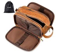 Elviros Borsa da Toilette Uomo Impermeabile in PU, Beauty Case Grande per Viaggio con Organizzatore, Borsa Igiene Personale per Palestra e Lavoro, marrone, 24 * 14 * 14cm