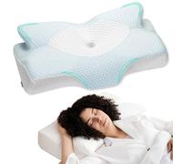 Elviros Cuscino Cervicale per Dormire, Cuscino Ortopedico Ergonomico Memory Foam, Supporto per Collo，per Dormire sul Fianco, Schiena e Stomac, 64 x 40 x 13/11.5 cm, Federe Raffreddamento Lavabile, Blu