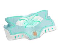 Elviros Cuscino in Memory Foam Ortopedico Cervicale per Dolore al Collo Cuscino Ergonomico per Dolore alla Spalla Cuscino di Sostegno del Collo, Blu Verde, 53.8 x 11/9 x 33 cm