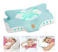 Elviros Cuscino in Memory Foam Ortopedico Cervicale per Dolore al Collo Cuscino Ergonomico per Dolore alla Spalla Cuscino di Sostegno del Collo, Blu Verde, 64 x 12.5/10.5 x 38 cm