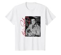 Elvisly Yours Elvis Presley con Chitarra e Firma Maglietta, Bambini, Bianco, 3 Anni
