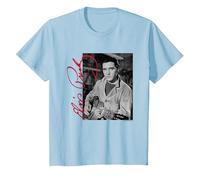 Elvisly Yours Elvis Presley con Chitarra e Firma Maglietta, Bambini, Celeste, 12 Anni