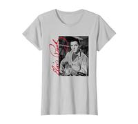 Elvisly Yours Elvis Presley con Chitarra e Firma Maglietta, Donna, Argento, XL