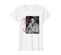 Elvisly Yours Elvis Presley con Chitarra e Firma Maglietta, Donna, Bianco, M