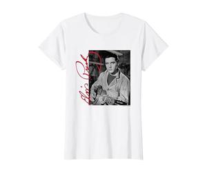 Elvisly Yours Elvis Presley con Chitarra e Firma Maglietta, Donna, Bianco, XXL
