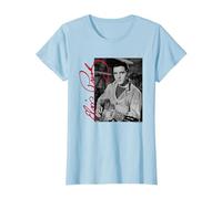 Elvisly Yours Elvis Presley con Chitarra e Firma Maglietta, Donna, Celeste, S