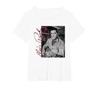 Elvisly Yours Elvis Presley con Chitarra e Firma Maglietta, Donna Plus-Size, Bianco, 3X