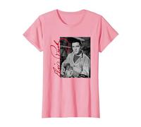 Elvisly Yours Elvis Presley con Chitarra e Firma Maglietta, Donna, Rosa, 3XL