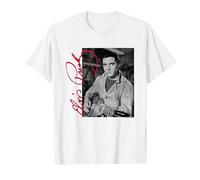 Elvisly Yours Elvis Presley con Chitarra e Firma Maglietta, Uomo, Bianco, 4XL