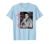 Elvisly Yours Elvis Presley con Chitarra e Firma Maglietta, Uomo, Celeste, 3XL
