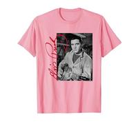 Elvisly Yours Elvis Presley con Chitarra e Firma Maglietta, Uomo, Rosa, L