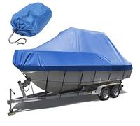 ELVONS 11-27 Piedi Telo Copri Barca A Motore, Antipolvere E Anti-Invecchiamento 420d Telo Copri Gommone con Console con Cordino Elastico Regolabile,Blu,25~27ft(1010cm*590cm)