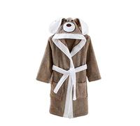 ELY PARKER Accappatoio Bambino e Ragazzo, Spugna, Asciugamano in Cotone Turco, con Cappuccio, Cane, Marrone (5-6 Anni) Morbido, Assorbente, Comodo, Spesso