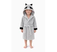 ELY PARKER Accappatoio Bambino e Ragazzo, Spugna, Asciugamano in Cotone Turco, con Cappuccio, Racoon, Grigio (3-4 Anni) Morbido, Assorbente, Comodo, Spesso