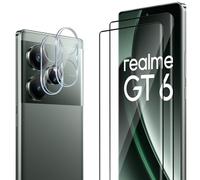 ELYCO Pellicola Protettiva Compatibile con Realme GT 6/GT 6T 5G, 2 Pezzi Vetro Temperato + 2 Pezzi Pellicola Fotocamera, 9H Durezza Anti-Graffo/Anti-Olio Niente Bolle Pellicola