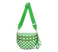 Elysir Crossbody Bag, Black And White Nylon Checkered Crossbody Bum Bag, Spacious Checkered Purse (Green and white)