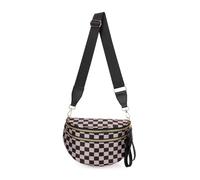 Elysir Crossbody Bag, Black And White Nylon Checkered Crossbody Bum Bag, Spacious Checkered Purse (Rice Black)
