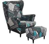 ELYSYSRL Copripoltrona 1 Posto con Orecchie con Copri Pouf Rettangolare Elasticizzato Spandex 2 Pezzi Copripoltrona Fodere per poltrone a orecchioni Coprisedile per Poltrona (Color : #23)