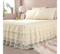 ELYSYSRL Gonna da Letto Matrimoniali Eleganti/Una Piazza E Mezza/ Singoli Leggeri Copriletti in Pizzo con Volant Bed Skirt Singolo/King Size Coprirete per Letto Lenzuola con 2 Federe