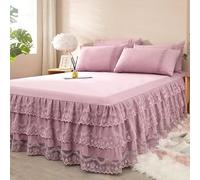 ELYSYSRL Gonna da Letto Matrimoniali Eleganti/Una Piazza E Mezza/ Singoli Leggeri Copriletti in Pizzo con Volant Bed Skirt Singolo/King Size Coprirete per Letto Lenzuola con 2 Federe
