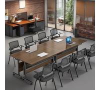 ELZEM 4-PACK Folding Conference Room Table With Wheels,Portable Desk For Office Meeting, Heavy Duty Foldable Banquet Table, Easy Assembly For Training Room,Classroom,Party(Walnut,55in/140cm)