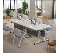 ELZEM 4-PACK Folding Conference Room Table With Wheels,Portable Desk For Office Meeting, Heavy Duty Foldable Banquet Table, Easy Assembly For Training Room,Classroom,Party(White-B,62in/160cm)