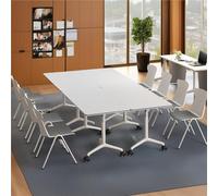 ELZEM 4-PACK Folding Conference Room Table With Wheels,Portable Desk For Office Meeting, Heavy Duty Foldable Banquet Table, Easy Assembly For Training Room,Classroom,Party(White-A,55in/140cm)