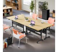ELZEM 4-PACK Folding Conference Room Table With Wheels,Portable Desk For Office Meeting, Heavy Duty Foldable Banquet Table, Easy Assembly For Training Room,Classroom,Party(Wood color,47in/120cm)