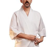ElzEy Manica 3/4 Kimono Giapponese Cappotto da Chef di Sushi Abbigliamento da Lavoro Unisex Cucina Ristorante Cardigan Giacca da Cuoco per Donne Uomini (Color : White, Size : XXL)