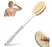 elzle Spazzola posteriore doccia lunga manico 44 cm spazzola doccia doppio lato con setole rigide e morbide, uso umido e secco, per donne, uomini e anziani, grigio