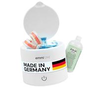 EMAG Emmi-One - Pulitore ad ultrasuoni per protesi dentali, gioielli, occhiali, orologi, apparecchi acustici, 48 kHz, incluso concentrato di pulizia EM-090, compatto e silenzioso, timer da 5 minuti