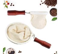 EMAGEREN 2 Pezzi Filtro da caffè in Tessuto, Filtro da Caffè in Flanella, Colino Panno con Manico in Legno, Panno per la Preparazione di Caffè Fatto a Mano, Riutilizzabile, in Colore Beige