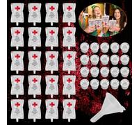 EMAGEREN 20 Sacchetti Sangue Halloween 250ml Sacchetti per Bevande Tema Sangue Sacche di Sangue Finte da Riempire con 20 Clip per Siringa, 1 Imbuto