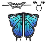 EMAGEREN Ali di Farfalla Costume, Mantella Farfalla Donna, Ali Farfalla Carnevale Adulto con 1 Fascia per Capelli e 1 Maschera di Pizzo per Halloween, Spettacolo, Cosplay