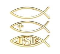 eMagTech 3 adesivi 3D per auto, motivo: pesce di Gesù, 3 stili, croce cristiana, emblema in metallo, per auto, finestre, laptop, bagagli, frigorifero, 140 x 45 x 6 mm, dorato