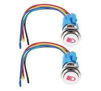 eMagTech Interruttore a pulsante cromato da 16 mm, 2 pezzi, cablaggio 12 V 3 A, luce LED IP65, interruttore abbagliante, rosso