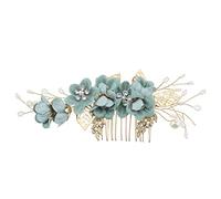 eMagTech Pettine per capelli da sposa con fiore laterale clip per capelli con strass perla floreale copricapo strumenti per capelli accessori per capelli per sposa damigella d'onore verde
