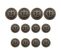 eMagTech Set di 12 bottoni ad ancora in metallo, color bronzo, per cucito, vestiti, uniformi, giacche, 4 pezzi da 20 mm, 8 pezzi da 15 mm