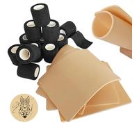 Emalla Kit di 17 nastri adesivi per la presa del tatuaggio e per esercitarsi sulla pelle, con 5 pelli da 3 mm e 12 nastri elastici per macchina per principianti