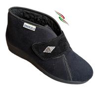 Emanuela pantofole donna con strappo e decoro CALORINA in tessuto similvelluto interno imbottito in teddy made in italy (nero decoro, 37, Sistema Taglie Calzature EU, Adulto, Donna, Numero, Media, 37)