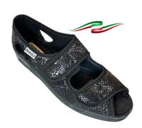 EMANUELA Sandali ciabatte pantofole donna regolabili con strappi tessuto SNAKE lucido nero Made in italy (snake nero, Sistema Taglie Calzature EU, Adulto, Donna, Numero, Media, 39)
