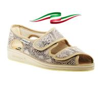 Emanuela Sandali donna regolabili ciabatte con strappi tomaia snake in cotone per anziani piedi gonfi made in italy 2025 (beige snake, Sistema Taglie Calzature EU, Adulto, Donna, Numero, Media, 38)