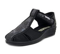 EMANUELA, Scarpa Aperta Donna Linea Comfort in Tessuto Elasticizzato Nero, Chiusura a Strap, Zeppa Bassa, 915