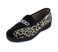 EMANUELA, Scarpe Donna Mocassini Pantofola in Velluto Animalier e Pelle Camoscio Nero, Zeppa Bassa Antiscivolo, 2273 TAGLIA DONNA 39