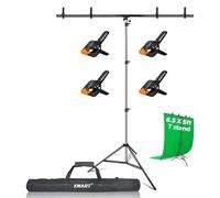 EMART 1,5X2,6m Supporti per Sfondi a Forma di T, Supporto per Sfondo Fotografico Regolabile in Altezzacon 4 Morsetti a Molla e 1 Borsa da Trasporto