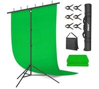 EMART 1,5x2m Green Screen con 2x2m Supporto per Fondale Fotografico, per Studio Fotografico, Registrazione Video, Include 6 Clip a Molla e 1 Sacchetto di Sabbia